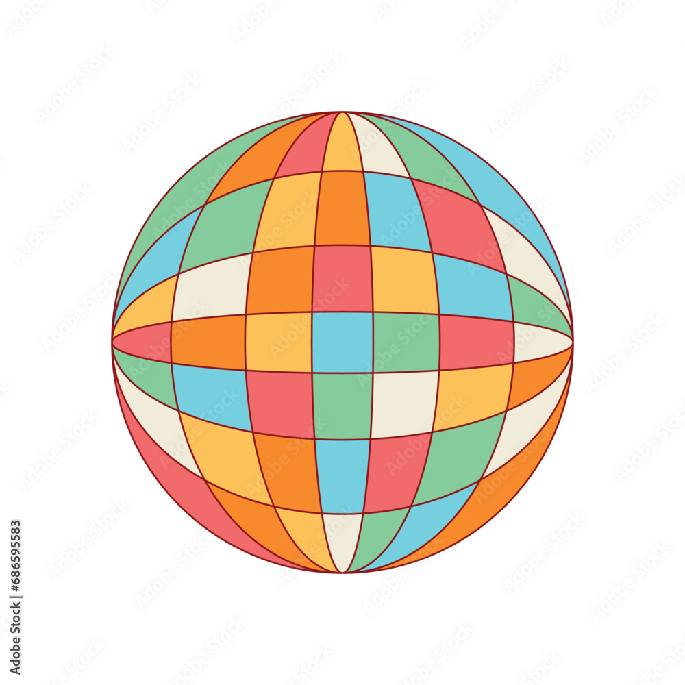 Disco ball. Retro party rainbow element in groovy style. Vector illustration isolated on white element. Disco ball. Retro party rainbow element in groovy style. Vector illustration isolated on white element.