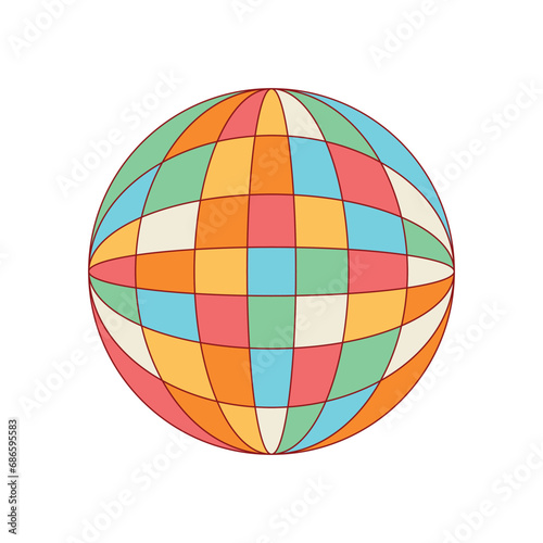 Disco ball. Retro party rainbow element in groovy style. Vector illustration isolated on white element.