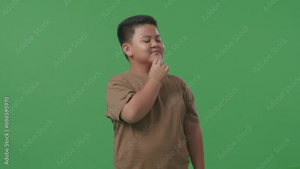Asian Boy Thinking Then Raising His Index Finger While Standing On Green Screen In The Studio
Asian Boy Thinking Then Raising His Index Finger While Standing On Green Screen In The Studio