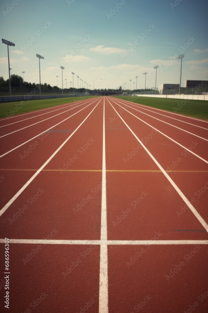 Marathon running track starting line, concept of new beginnings, challenges, trials, and taking the first step. Embarking on a journey, facing obstacles, and embracing the start of a new chapter.