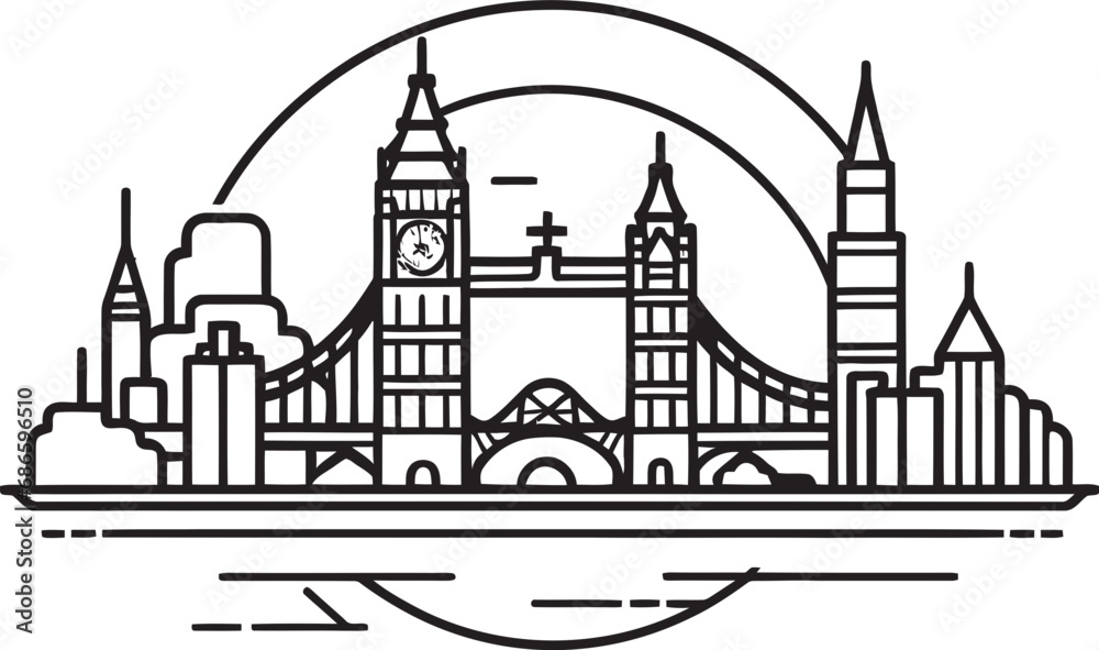 London Skyline Silhouette Black Vector Icon Metropolitan Emblem Vector London Design