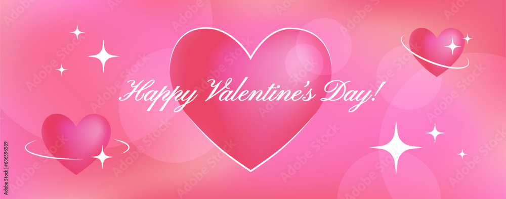 Digital Valentine Day gradient heart, retro y2k blinks and abstract vivid background. Vector banner, horizontal poster, postcard and greeting in 00s graphics.