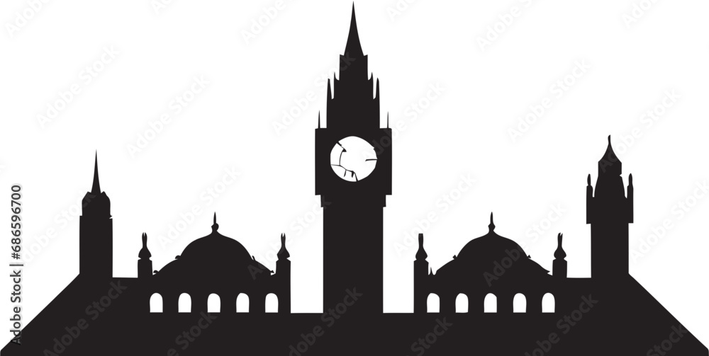 Fototapeta premium Urban London Vector Black Design Londons Famous Sites Black Vector Icon