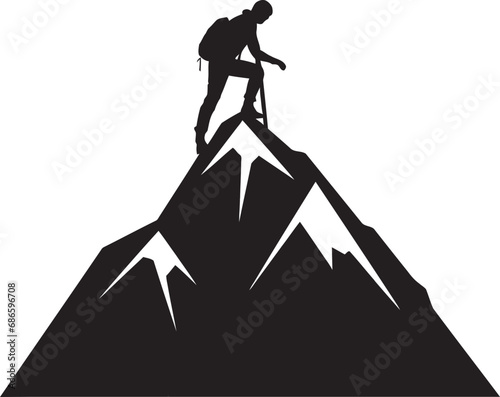 Alpine Explorer Black Icon Mountain Climber Profile Vector Black Design