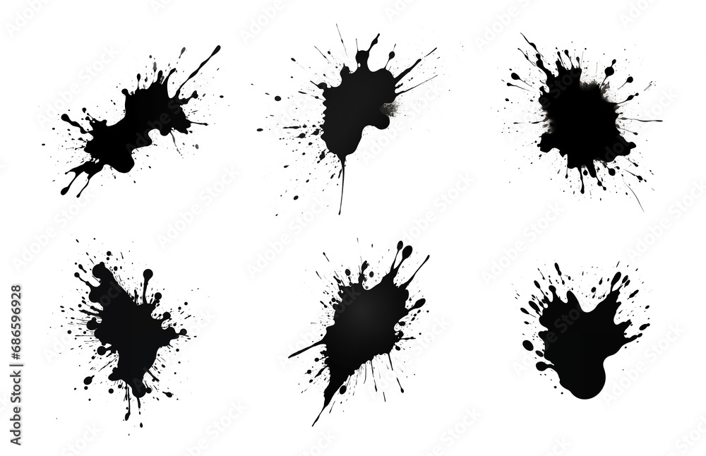 Set of black abstract figure. Ink spots, cut out - stock png.	