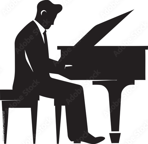 Piano Virtuoso Black Icon Elegant Keyboardist Vector Black Design