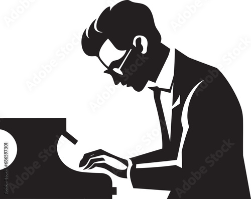 Piano Sonata Performer Black Icon Virtuosic Pianist Vector Black Design