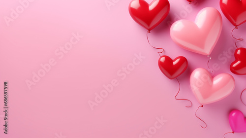 Romantic Valentine's Day Background with Floating Heart Balloons