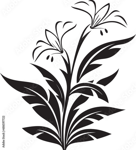 Black Vector Island Blossom Icon Lush Tropic Petals Vector Design