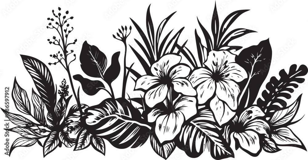 Vibrant Jungle Bloom Vector Design Island Paradise Petal Black Icon