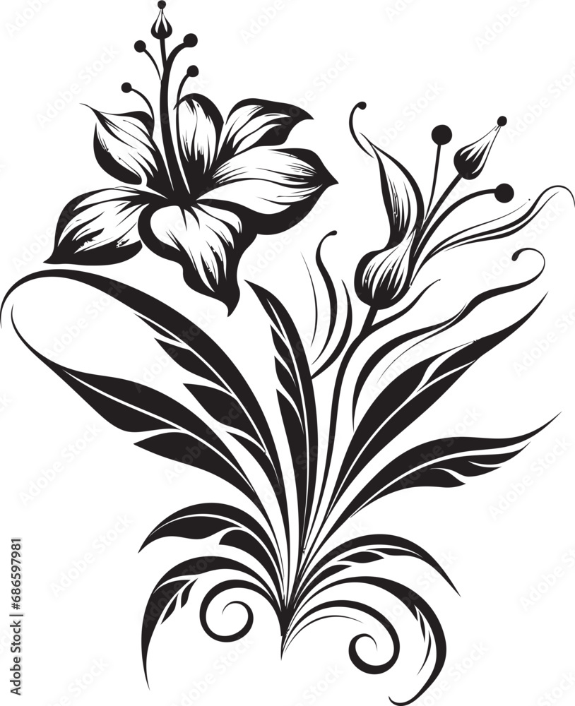 Vibrant Jungle Bloom Vector Design Island Paradise Petal Black Icon
