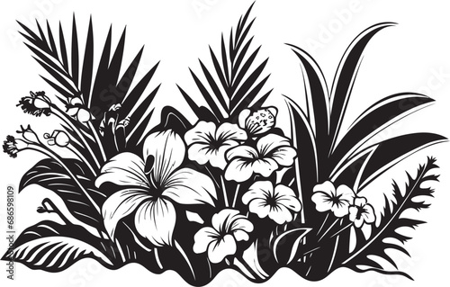 Fototapeta Naklejka Na Ścianę i Meble -  Tropical Botanical Majesty Vector Black Design Black Vector Exotic Blossom Icon