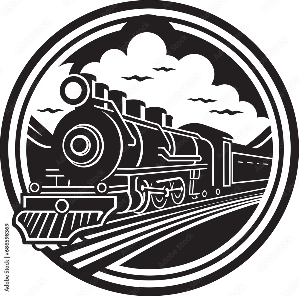 Old Time Rail System Vector Black Design Classic Railway Journey Black Vector Icon