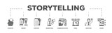 Storytelling infographic icon flow process which consists of creative, brand, content, marketing, communication, viral, emotion, and share icon live stroke and easy to edit 
