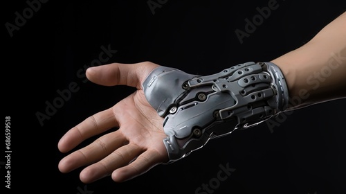 A hand with a prosthesis equipped with tactile feedback sensors