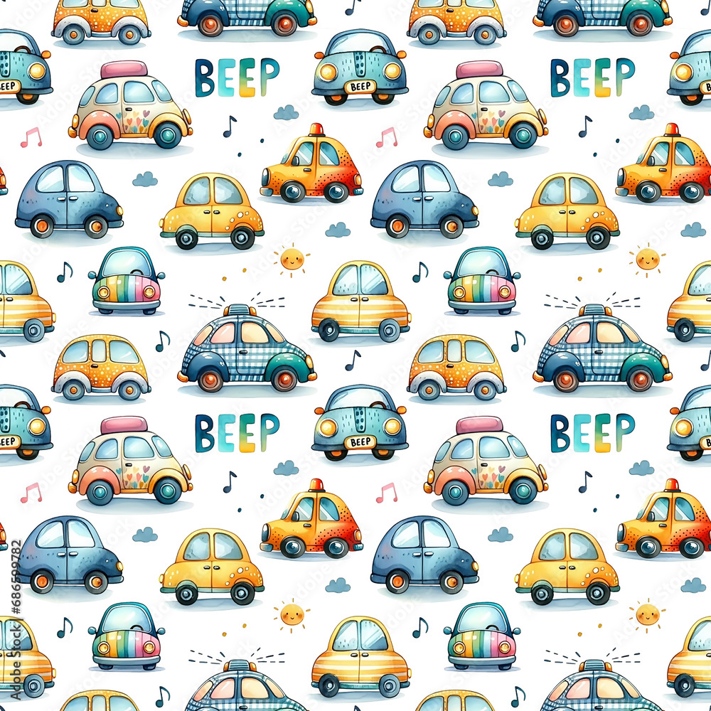 Cute cars and musical notes