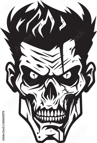 Fototapeta Naklejka Na Ścianę i Meble -  Insane Zombie Skull Vector Design Icon Madness in Skull Form Vector Icon