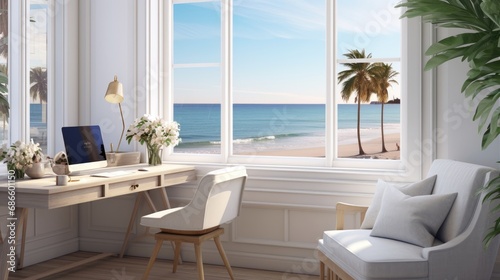 A serene home office in a coastal retreat © Soontorn