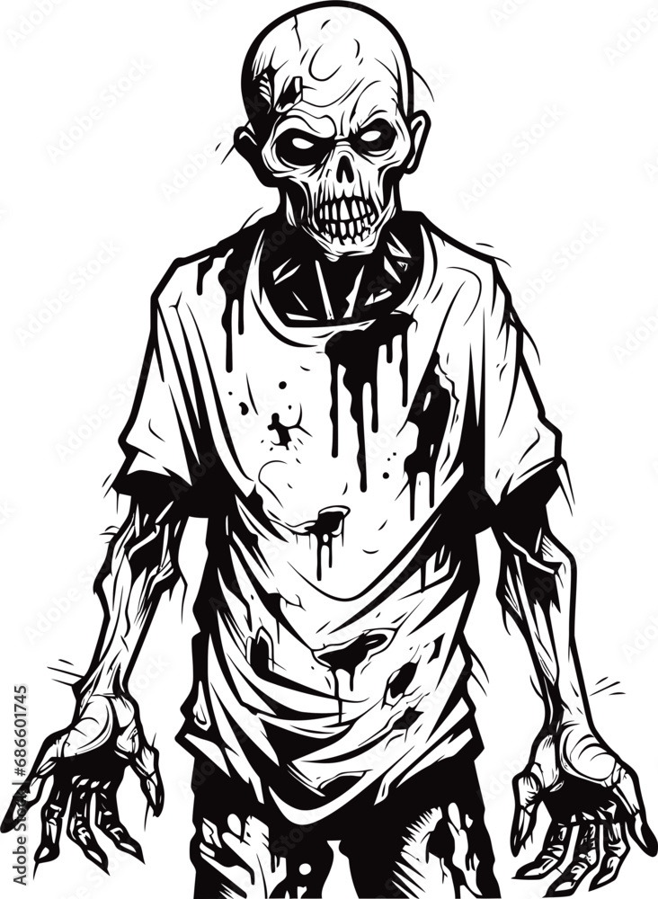 Fototapeta premium Zombie Revival Pose Full Body Impression Spectral Corporeal Form Vector Characterization