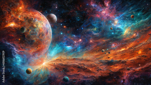 A captivating depiction of space exploration amidst cosmic phenomena, revealing breathtaking galaxies, colorful nebulae, and distant celestial bodies, offering a stunning and high-quality view of the 