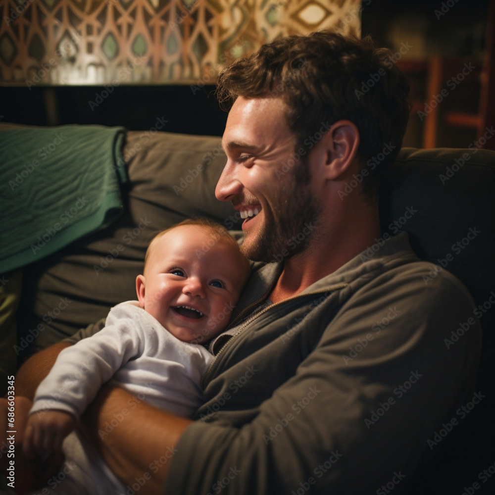 Dad and son on the couch at home. Dad and son on the couch at home.