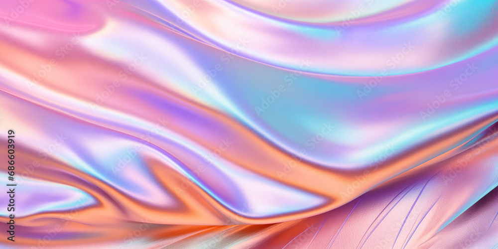 Obraz premium Holographic iridescent foil texture. Coral, salmon and lavender pastel and gradient colors. Modern and futuristic design, feeling of luxury and sophistication.