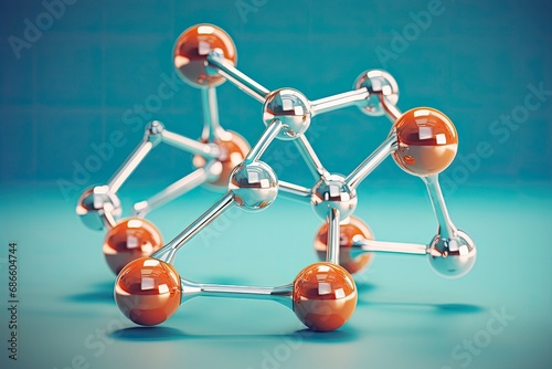 3d glass molecule or atoms on light blue background. Suitable for biochemical, pharmaceutical, beauty and other medical concept.