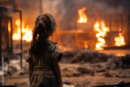 Distressed Childhood: Back Shot in War Zone