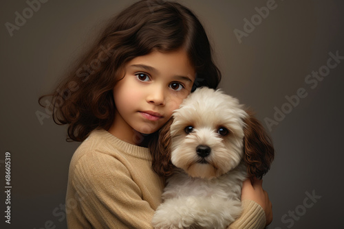 Youthful Girl Holding Precious Little Dog