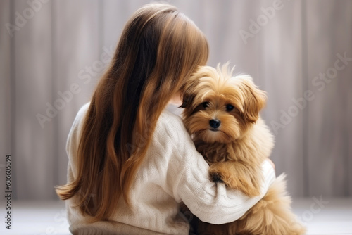 Inseparable: Back View of Girl and Puppy