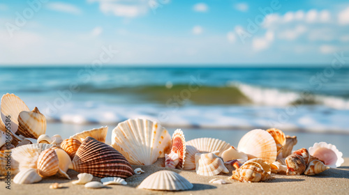Shells and seashells on a sandy beach