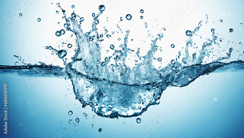 A depiction of water splashes rising from the surface and bubbles underwater, capturing the dynamic and high-quality motion of water in its various forms.