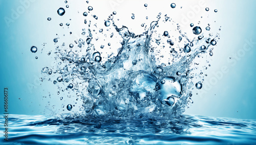 A depiction of water splashes rising from the surface and bubbles underwater, capturing the dynamic and high-quality motion of water in its various forms.