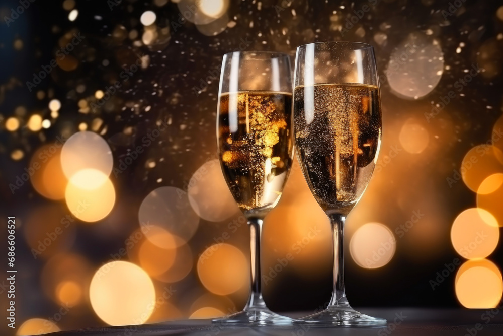 Champagne Celebration Against Firework Extravaganza Champagne Celebration Against Firework Extravaganza