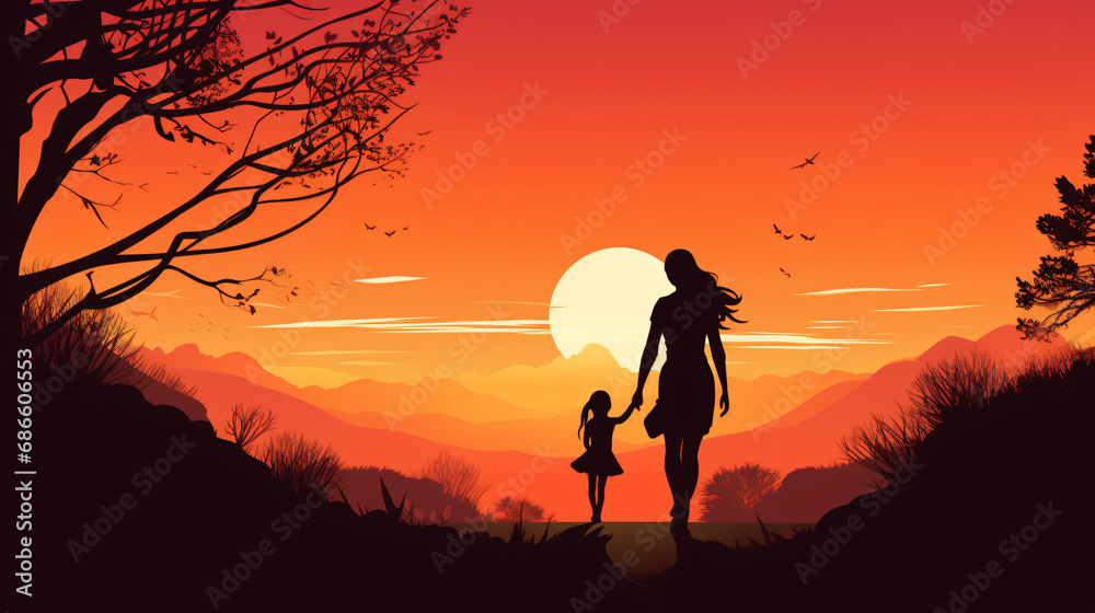 Silhouette of a mother with a child