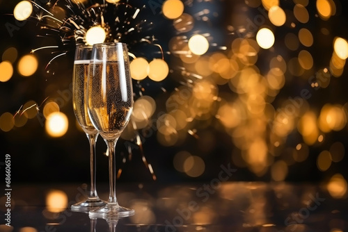 Close-up of Bubbly Champagne with Explosive Backdrop