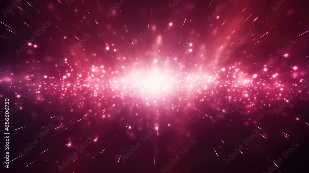 Naklejka premium Abstract glowing burgundy light effect with sparkling rays and stardust particles