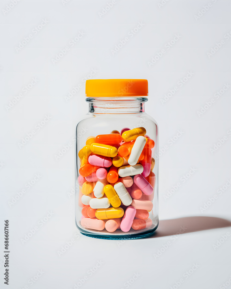 A variety of pills in a jar A colorful collection of tablets, capsules and vitamins A variety of pills in a jar A colorful collection of tablets, capsules and vitamins