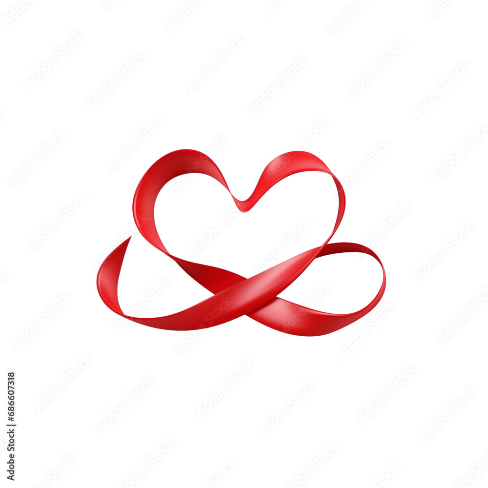 Red heart shape ribbon isolated on transparent, AI Generated Red heart shape ribbon isolated on transparent, AI Generated