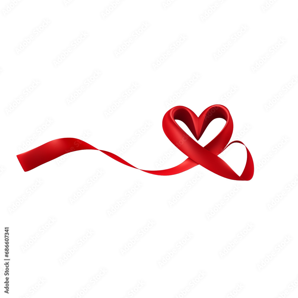 Red heart shape ribbon isolated on transparent, AI Generated Red heart shape ribbon isolated on transparent, AI Generated