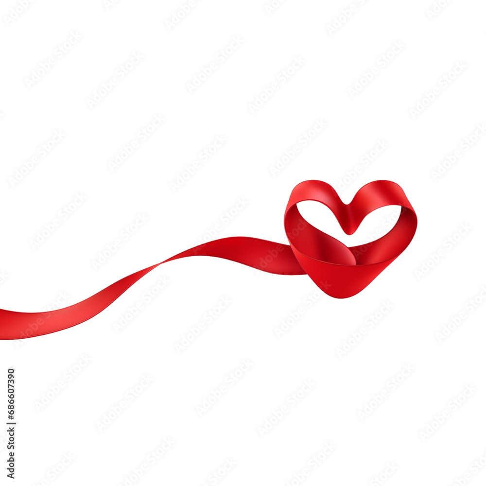 Red heart shape ribbon isolated on transparent, AI Generated