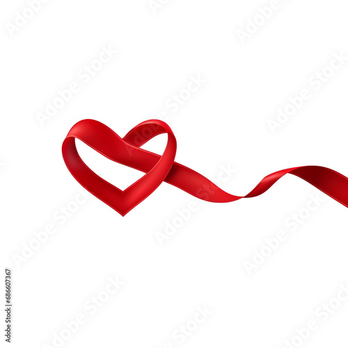 Red heart shape ribbon isolated on transparent, AI Generated