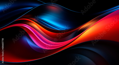 3D abstract liquid metallic shapes glowing in ultraviolet spectrum with curvy neon lines on black background. Vivid holographic gradient. Futuristic energy concept