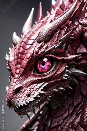 close up of pink dragon head on black background, 3d illustration. Generative AI. © Waseem