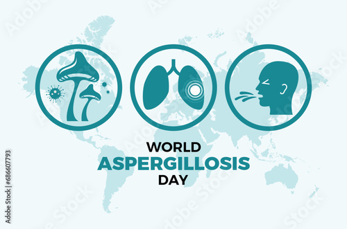 World Aspergillosis Day poster vector illustration. Human lungs, fungus, cough round icon set. Fungal infection symbol. February 1. Important day