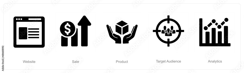 A set of 5 Digital Marketing icons as website, sale, product A set of 5 Digital Marketing icons as website, sale, product