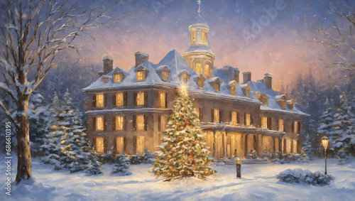 A festive and vibrant Christmas tree adorned with colorful ornaments, glowing lights, and a shining star topper, evoking warmth and high-quality holiday cheer.