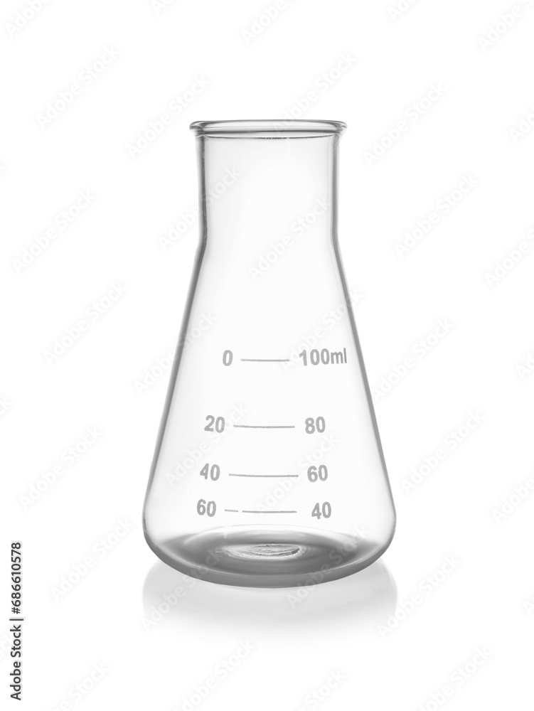One empty laboratory flask isolated on white One empty laboratory flask isolated on white