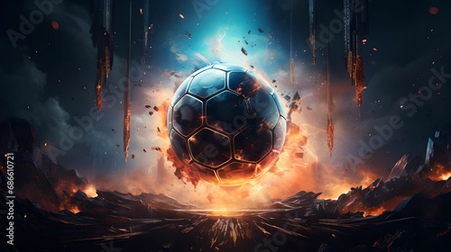 Soccer Ball in Cosmic Atmosphere, hologram, environment, suspended, mid-air