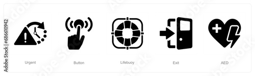 A set of 5 Emergency icons as urgent, button, lifebuoy